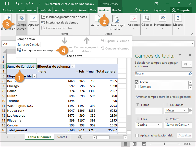 Cambiar el cálculo de una tabla dinámica
