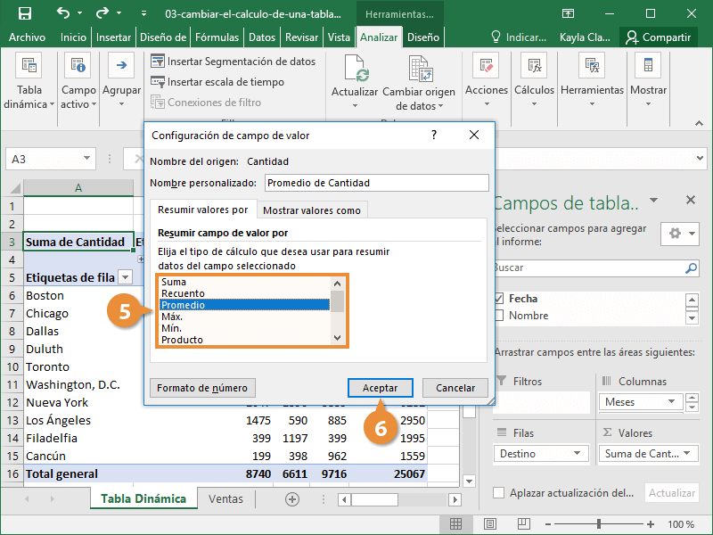 Cambiar el cálculo de una tabla dinámica