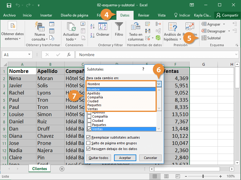 Esquema y Subtotal