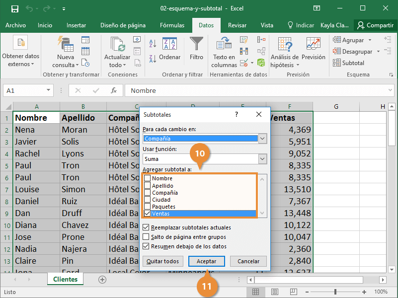 Esquema y Subtotal