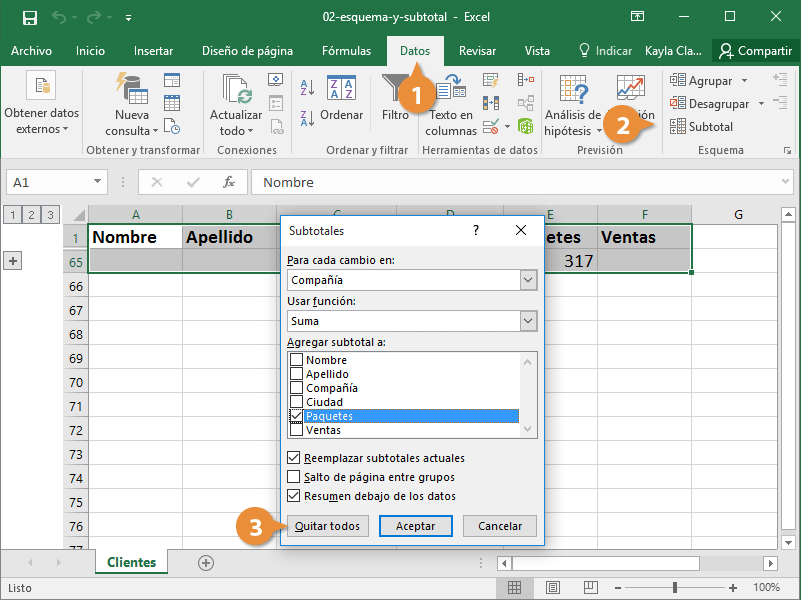 Esquema y Subtotal