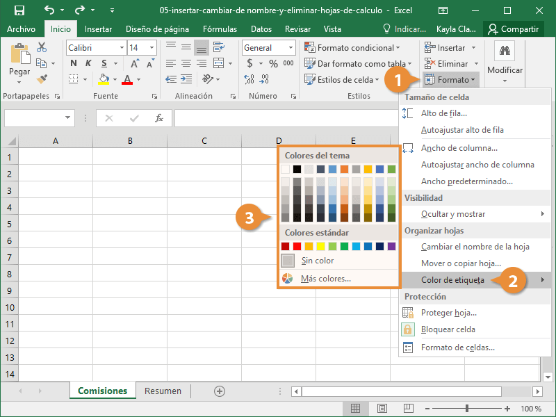 Insertar, eliminar y cambio de nombre