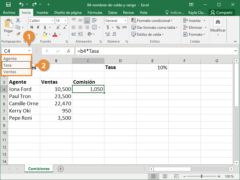 Nombres de Celda y Rango