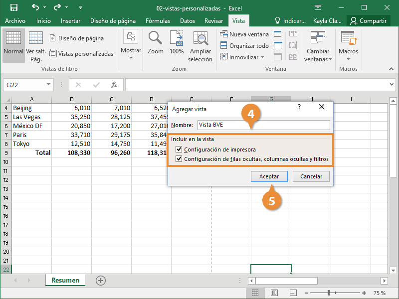 Vista de una Hoja de Calculo