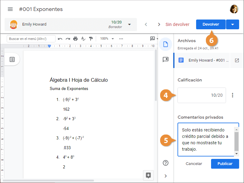 Calificar, Devolveer y Eliminar Tareas