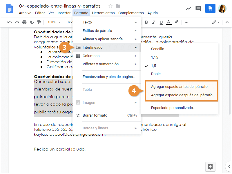 Espaciado entre Líneas y Párrafos