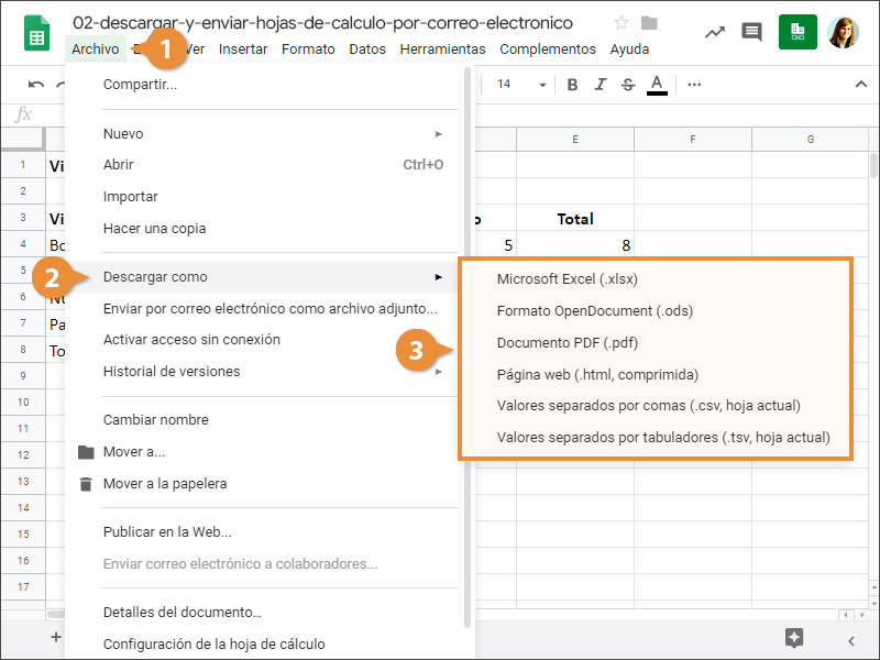 Descargar y Enviar Hojas de Cálculo por Correo Electrónico