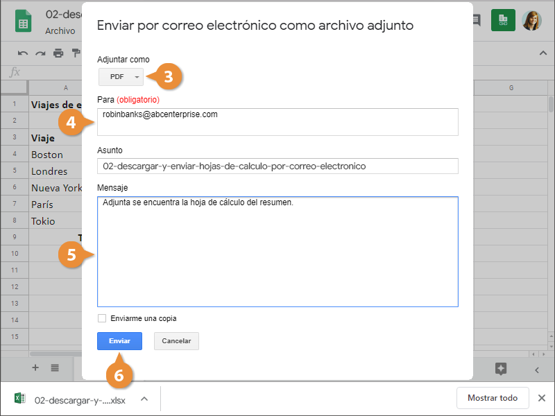 Descargar y Enviar Hojas de Cálculo por Correo Electrónico