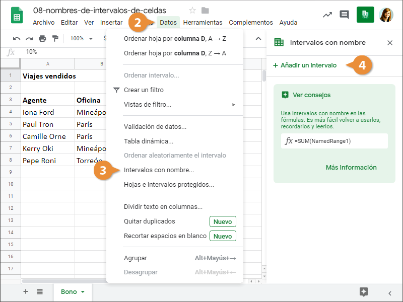 Nombres de Intervalos de Celdas