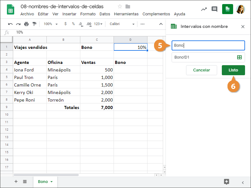 Nombres de Intervalos de Celdas