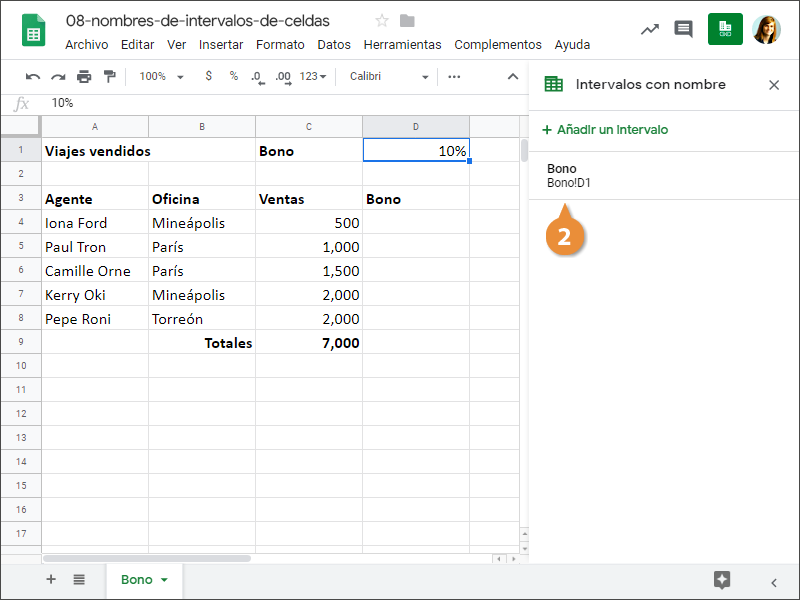 Nombres de Intervalos de Celdas