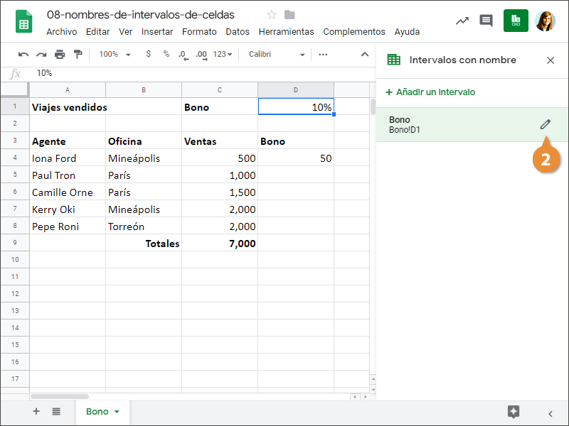 Nombres de Intervalos de Celdas