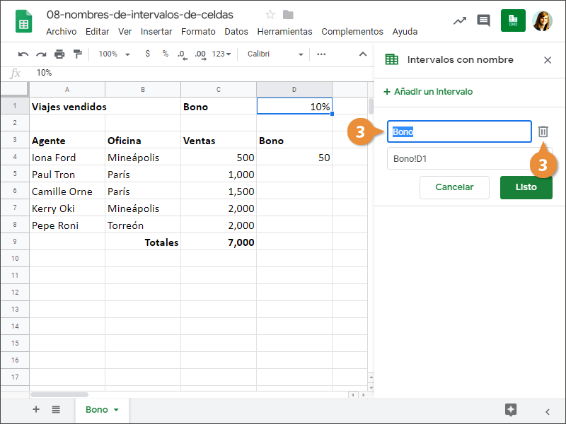 Nombres de Intervalos de Celdas