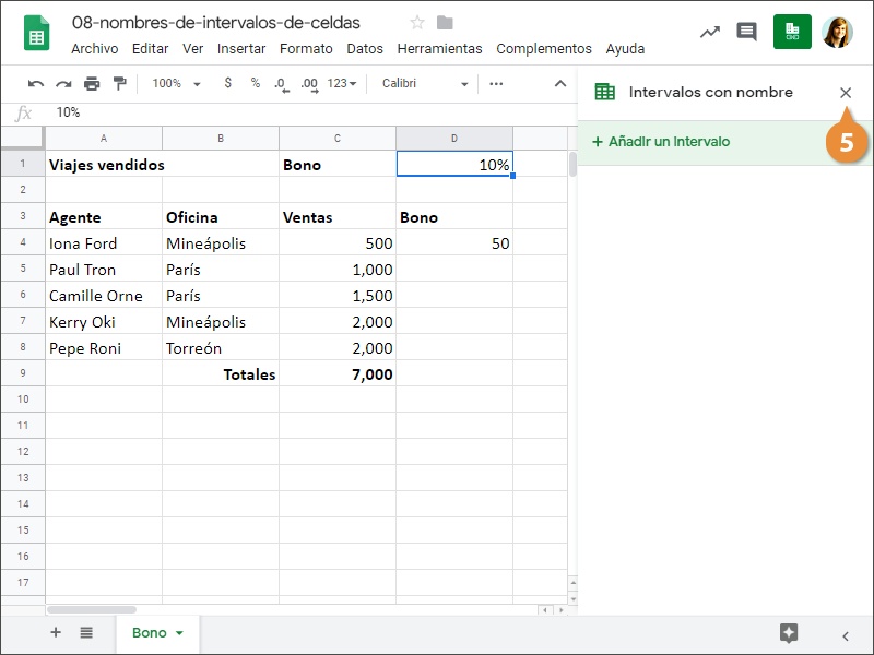 Nombres de Intervalos de Celdas