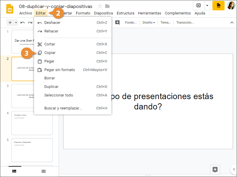 Duplicar y Copiar Diapositivas