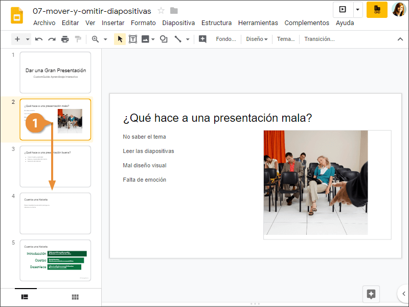 Mover y Omitir Diapositivas