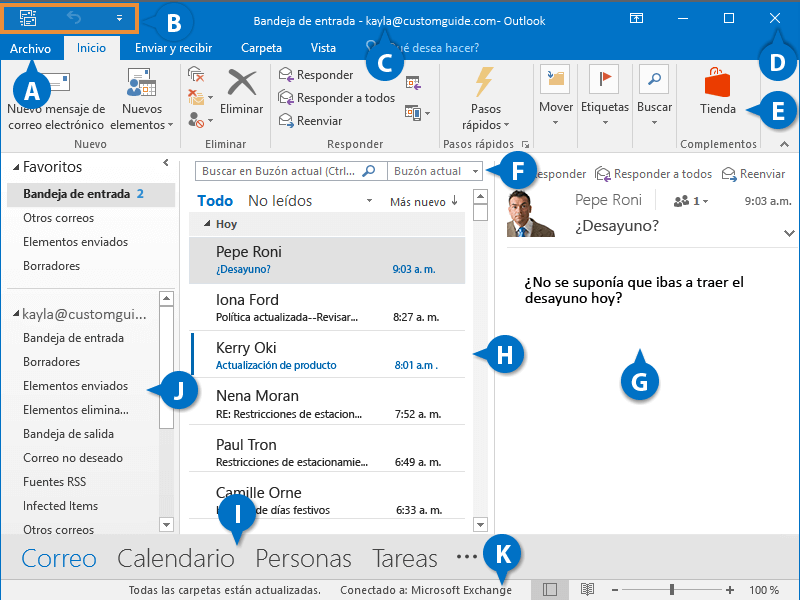 Entender la Pantalla de Outlook