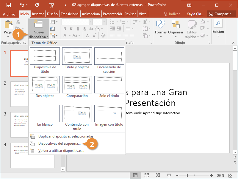 Agregar Diapositivas de Fuentes Externas