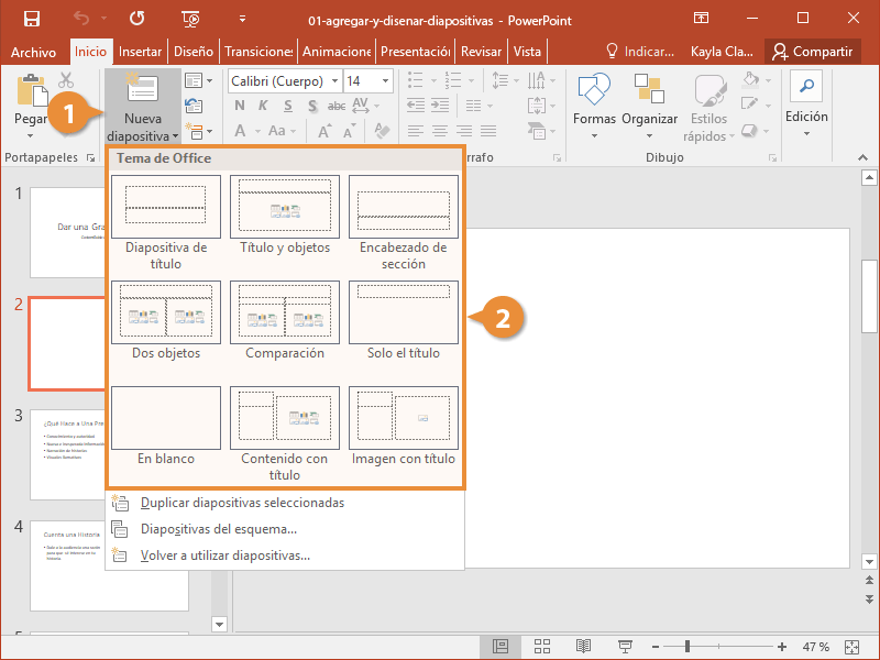 Agregar y diseñar diapositivas