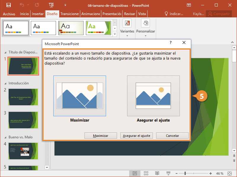 Tamaño de Diapositivas
