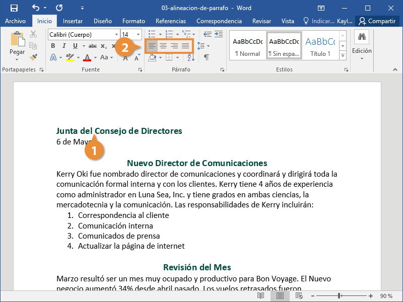 Alineación de parrafo