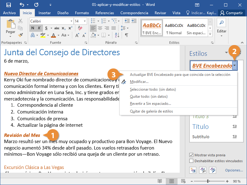 Aplicar y Modificar Estilos en un Documento de Word