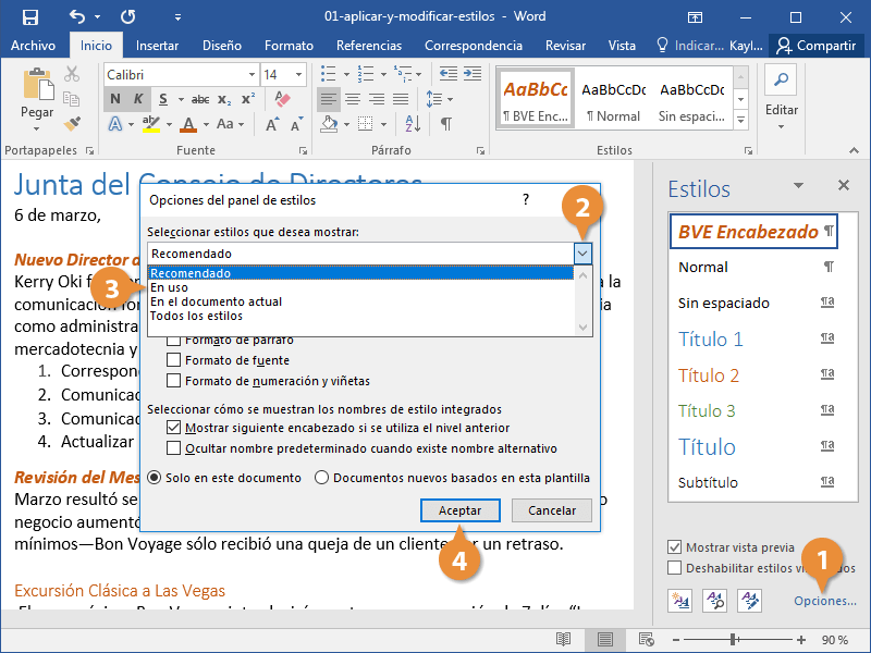 Aplicar y Modificar Estilos en un Documento de Word