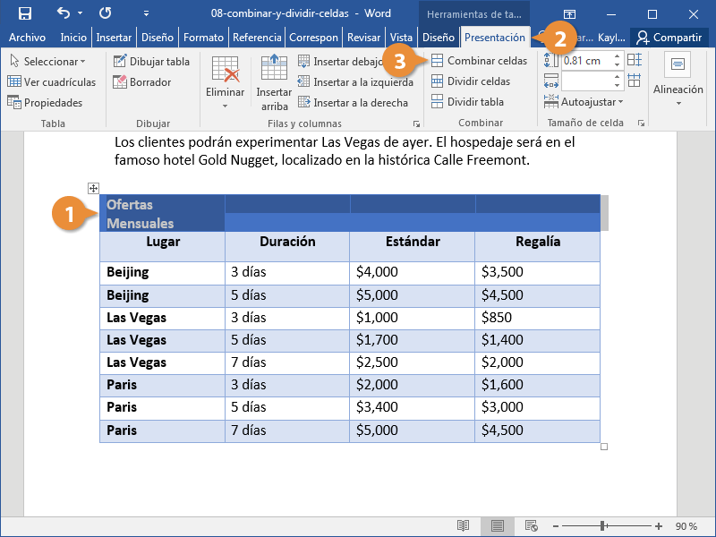 Combinar y Dividir Celdas