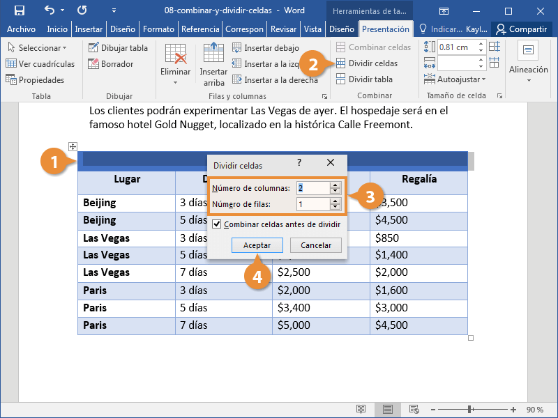 Combinar y Dividir Celdas