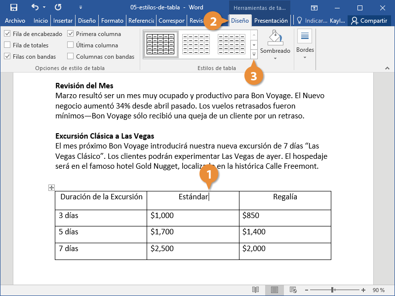 Estilos de Tabla