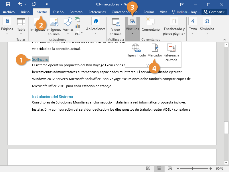 Marcadores en Documentos de Word