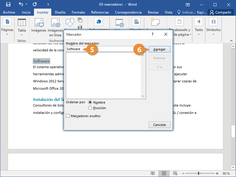 Marcadores en Documentos de Word