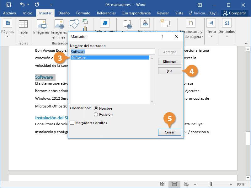 Marcadores en Documentos de Word