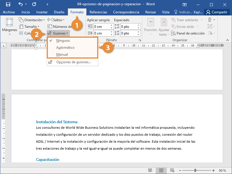 Controlar la División de Palabras en un Documento de Word.