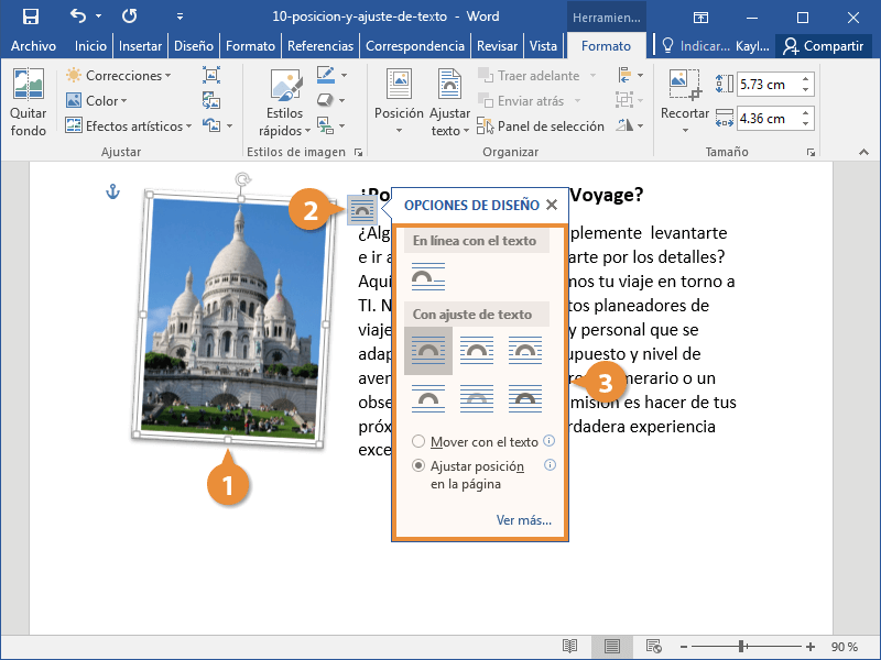 Posición y Ajuste de texto en un Documento de Word