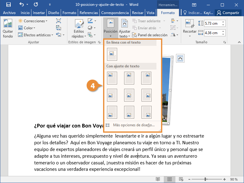 Posición y Ajuste de texto en un Documento de Word