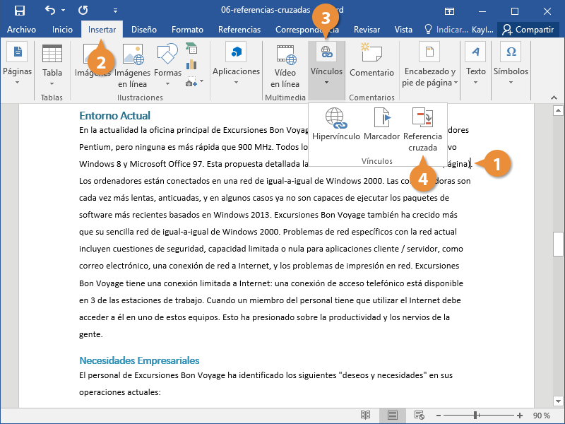 Insertar una Referencia Cruzada en un Documento de Word.