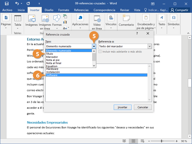 Insertar una Referencia Cruzada en un Documento de Word.