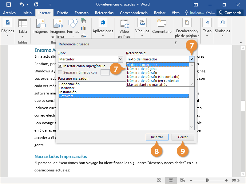 Insertar una Referencia Cruzada en un Documento de Word.