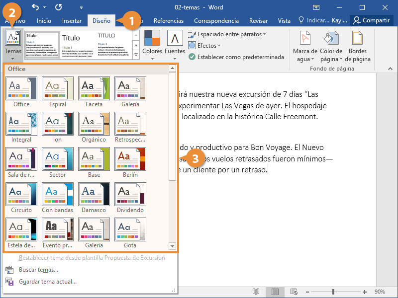 Temas en Documentos de Word