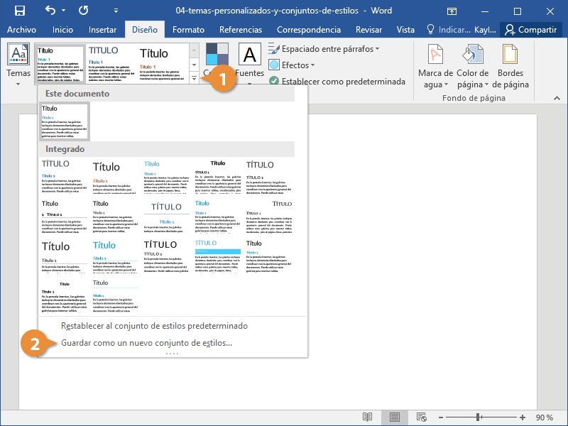 Temas Personalizados y Conjuntos de Estilos en Documentos de Word