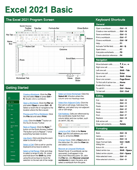 Excel 2021 Basic Quick Reference