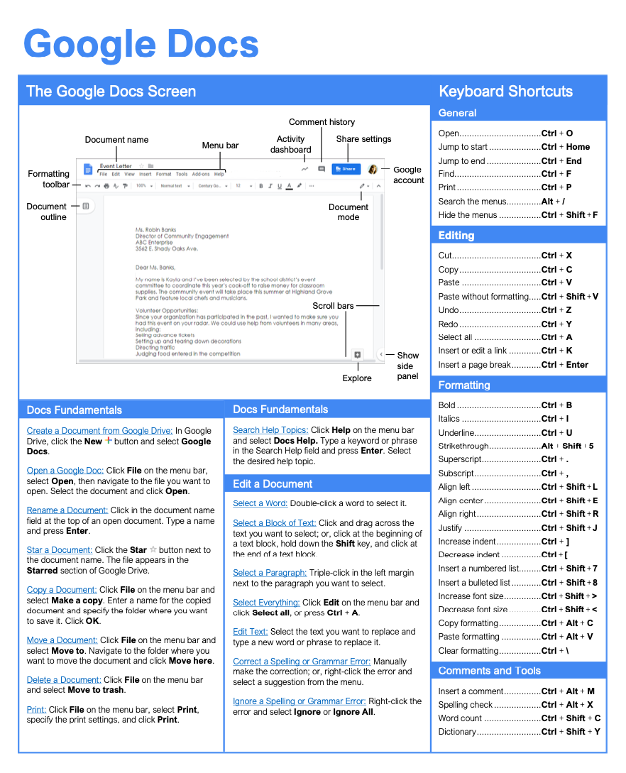 Google Docs Quick Reference
