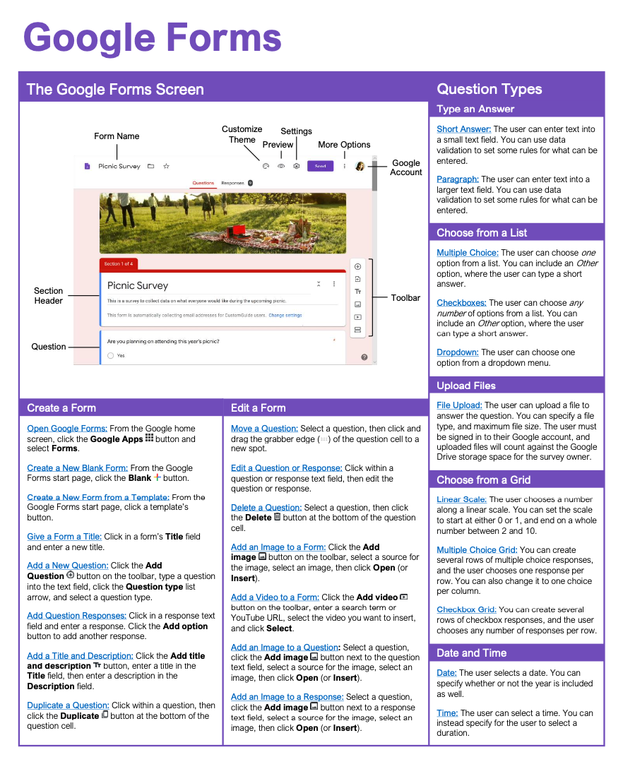 Google Forms Quick Reference