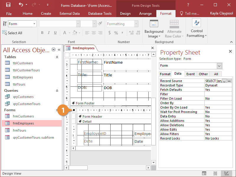 Display a Subform’s Properties