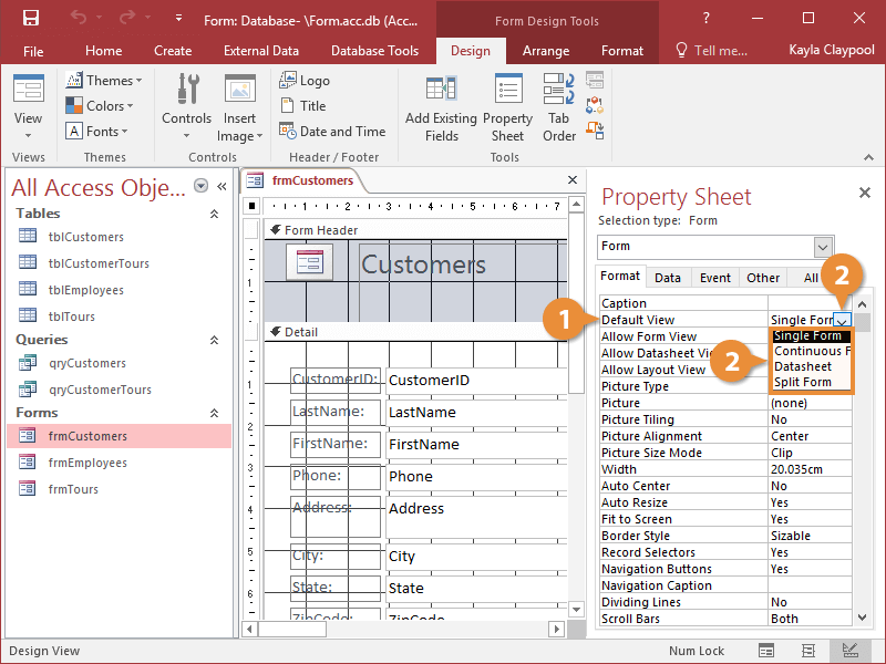 Change the Form's Default View Property