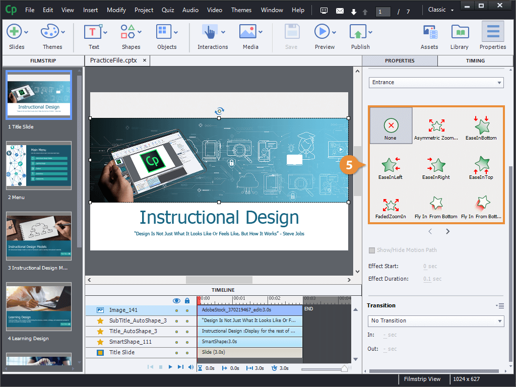 Display the Timing Properties Panel