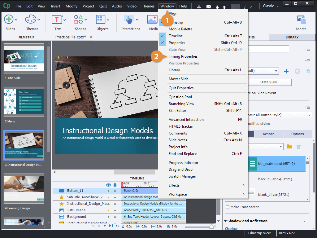 Display the Timing Properties Panel