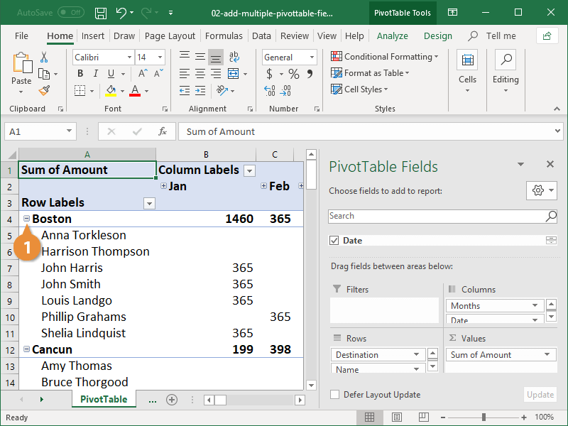 Add Multiple Pivottable Fields