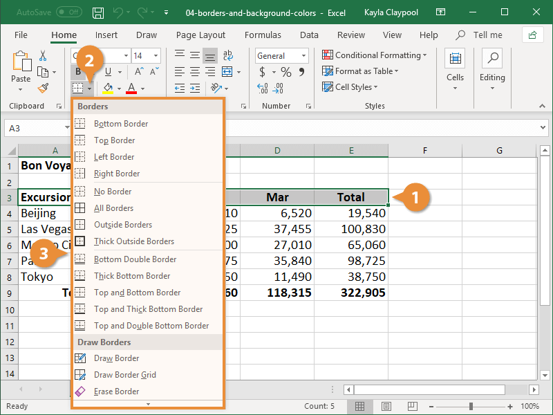 How to create cell border in Excel